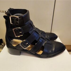 Loeffler Randall "Yara" Black Leather 3 Buckle Gladiator Style Booties Sz.7 $440